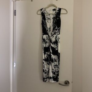 John Richmond black & white dress. Low cut  V front, form fitting. Size 4. New.